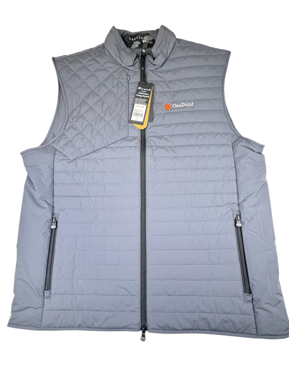 NWT Greyson Yukon X-Lite Vest Men's Large Gray Quilted Puffer Full Zip Golf Logo